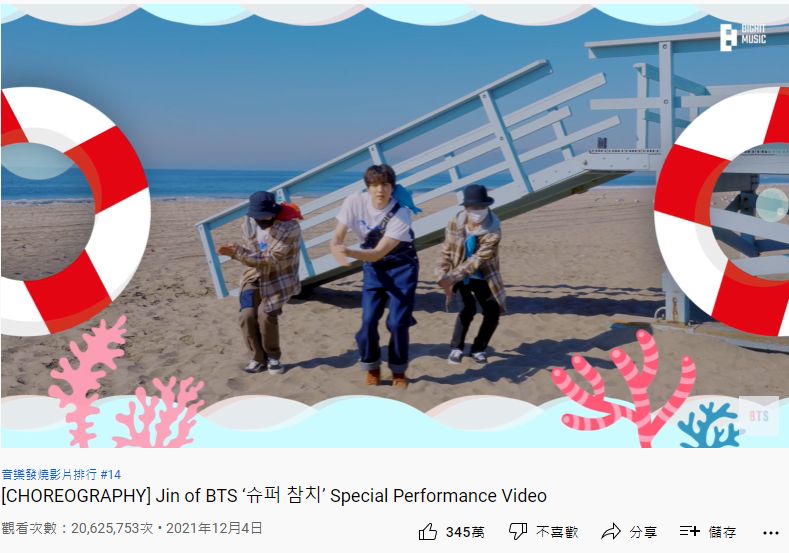 Jin新歌《Super Tuna》上架4日，已獲逾2,000萬點擊。