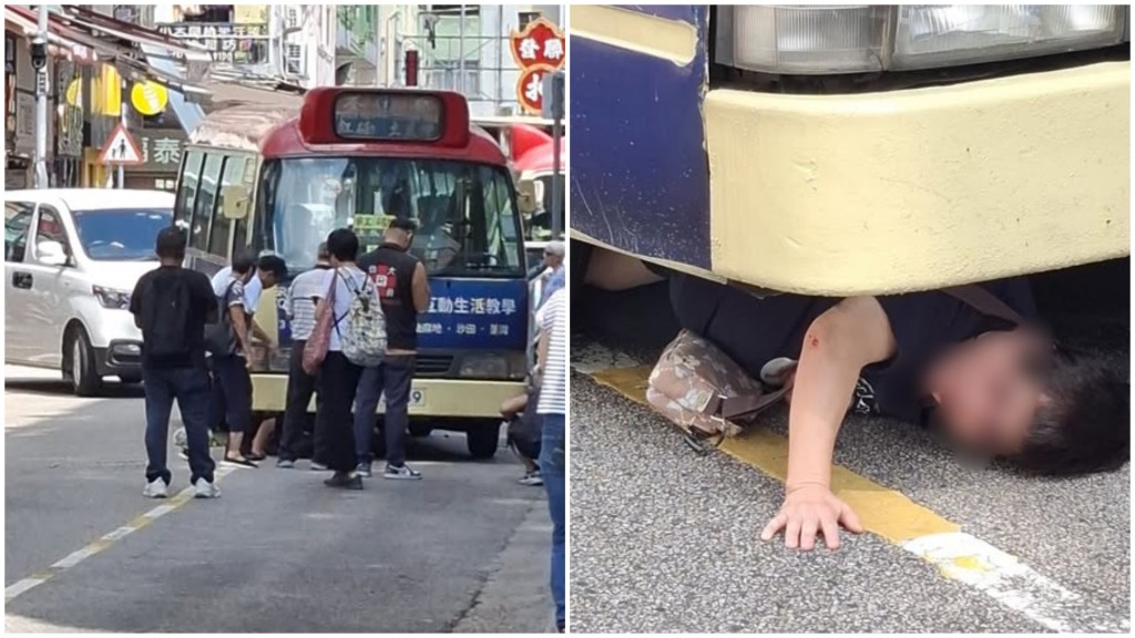 女子被捲入小巴車底。網上圖片