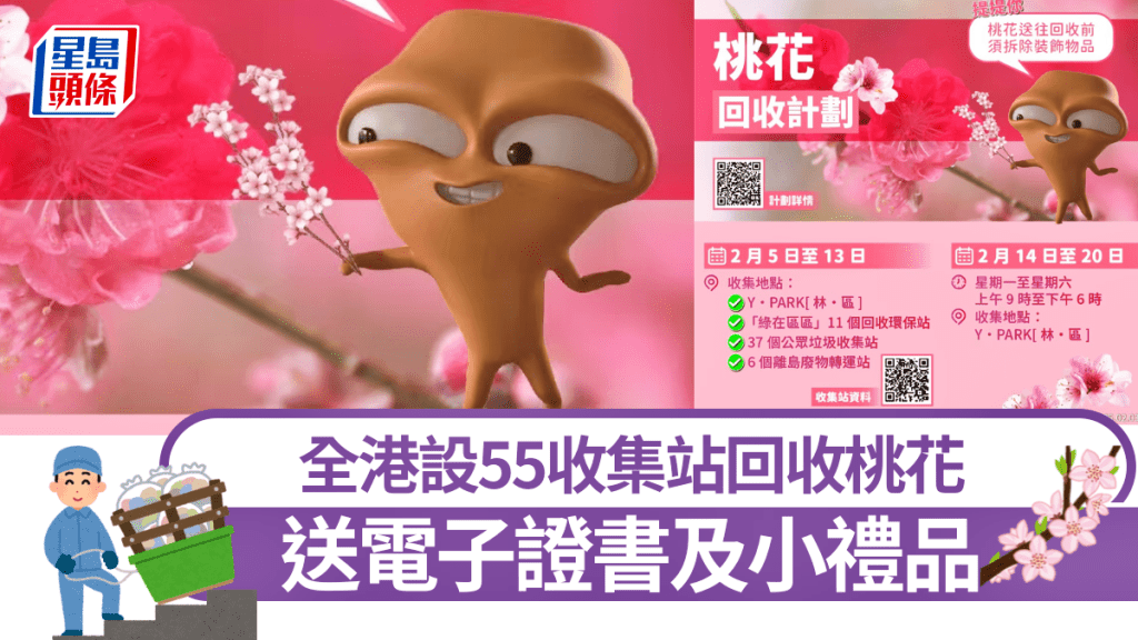 全港55收集站回收桃花 送電子證書小禮品 網民提醒留意一件事
