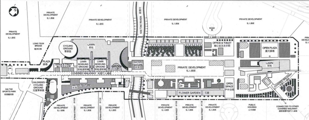 啟德站廣場設計現雛形,以東西兩部分組成。建築署圖片