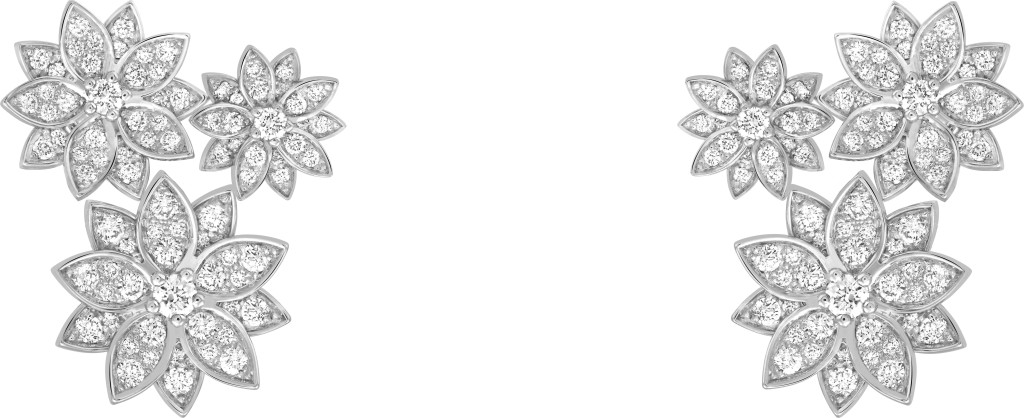 Lotus三花耳环，白金镶嵌166颗共重1.44卡钻石。（$264,000）
