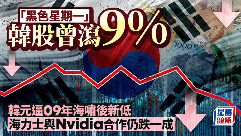 「黑色星期一」韓股曾瀉9% 韓元逼09年海嘯後新低 海力士與Nvidia合作仍跌一成