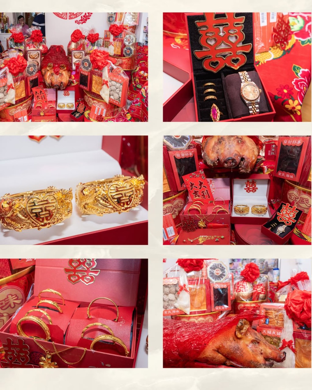 聘禮除了巨型龍鳳鈪，更有勞力士名錶配紅寶石戒指，份量十足。