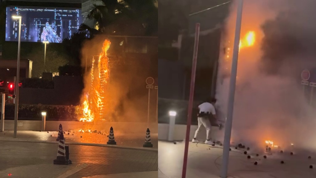 尖沙咀梳士巴利道花槽起火 白衫男持灭火筒协助救熄