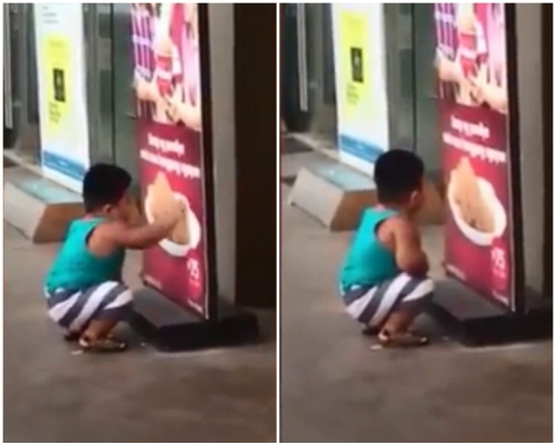 哈维对著店门的海报望梅止渴。网图