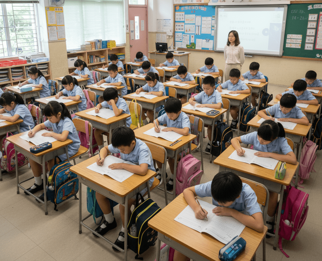 沙田官小准用簡體字測考惹爭議。AI生成圖片 沙田官小准用簡體字測考惹爭議。AI生成圖片