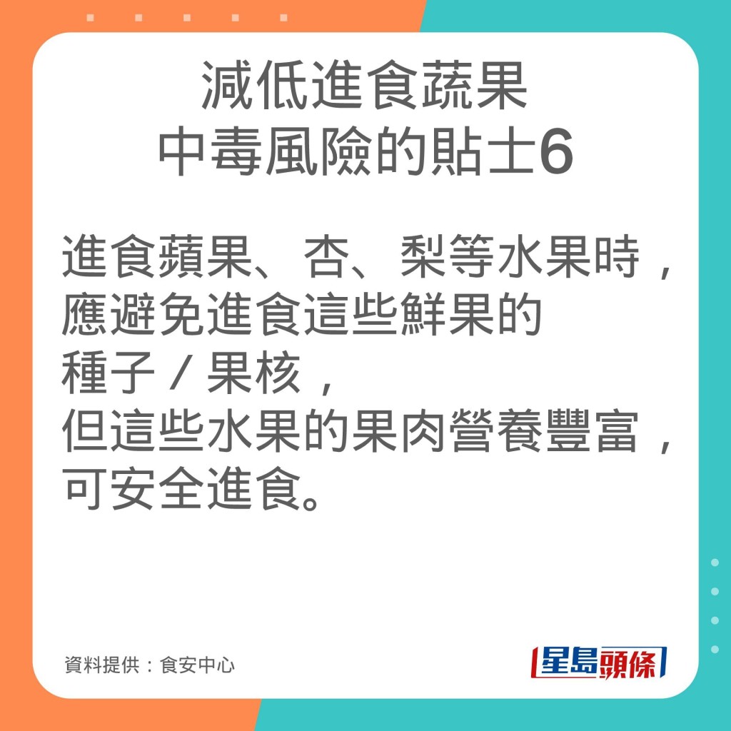 食安中心分享减低进食蔬果中毒风险的贴士。