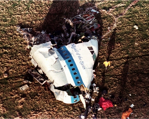 32年前蘇格蘭洛克比鎮泛美客機恐襲案，美國起訴一名利比亞人。AP資料圖片