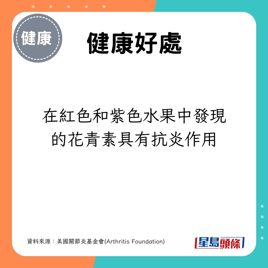 在红色和紫色水果中发现的花青素具有抗炎作用