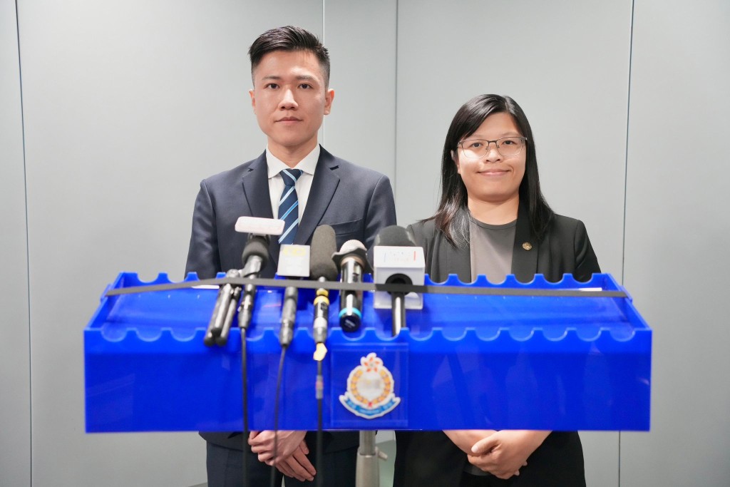 警方財富情報及調查科高級督察申文燕及大埔警區科技及財富罪案隊高級督察姚國威。 警方財富情報及調查科高級督察申文燕及大埔警區科技及財富罪案隊高級督察姚國威。