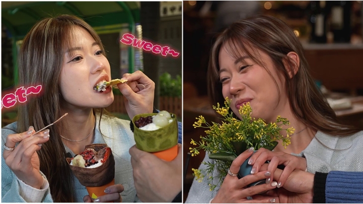 波波情人節自爆有「仔」陪不愁寂寞 跟蔡景行做「一日愛侶」放閃食大餐 。