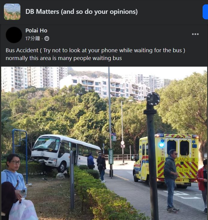 有街坊称该站头经常有居民候车，幸事发时刚好无人。FB：Polai Ho@DB Matters