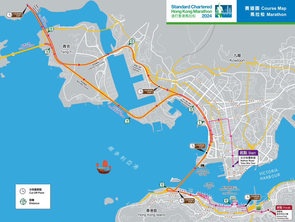賽事路線圖。（渣打香港馬拉松網站截圖）