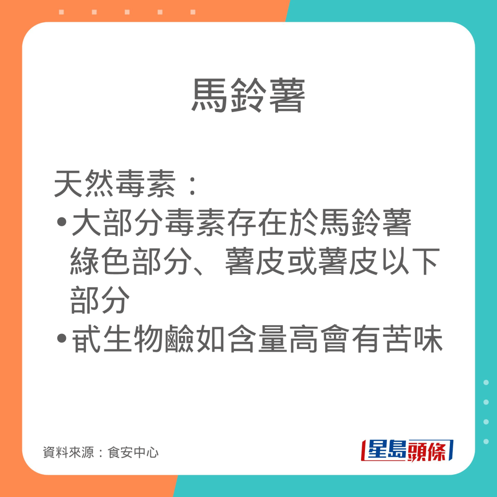 含天然毒素的蔬果：薯仔