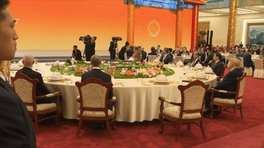 習近平走上講台期間,特朗普東張西望。 Youtube / The White House 習近平走上講台期間,特朗普東張西望。 Youtube / The White House