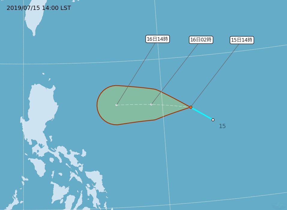 风暴丹娜丝最快今晚增强。台湾气象局图片