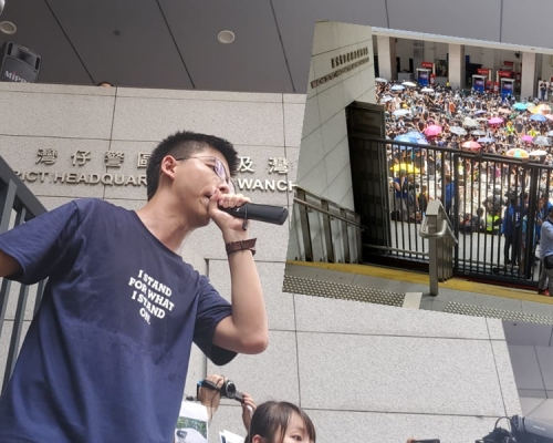 黃之鋒上周五,在警總外向示威者發言。資料圖片