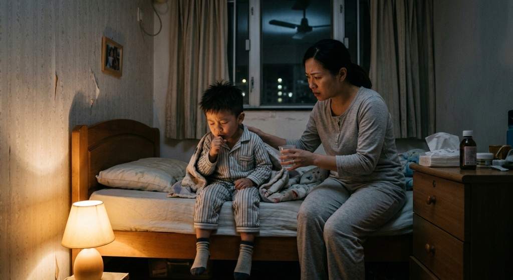 半夜、凌晨或清晨時分出現持續咳嗽,甚至咳到嘔吐是哮喘咳嗽的一種。(AI生成示意圖) 半夜、凌晨或清晨時分出現持續咳嗽,甚至咳到嘔吐是哮喘咳嗽的一種。(AI生成示意圖)