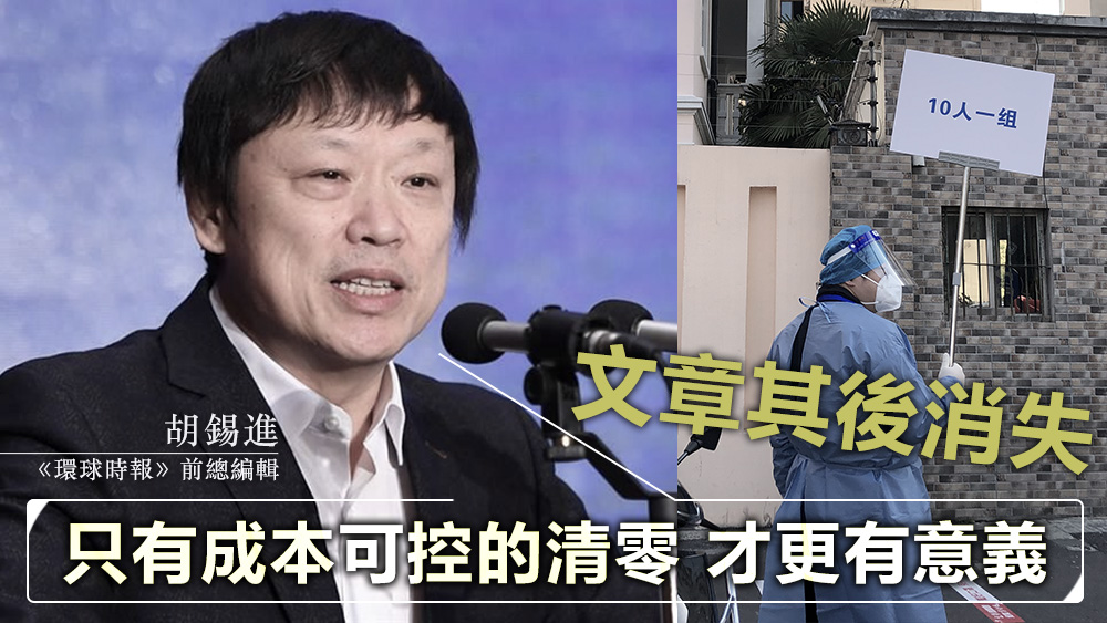 胡錫進的文章很快消失不見。資料圖片