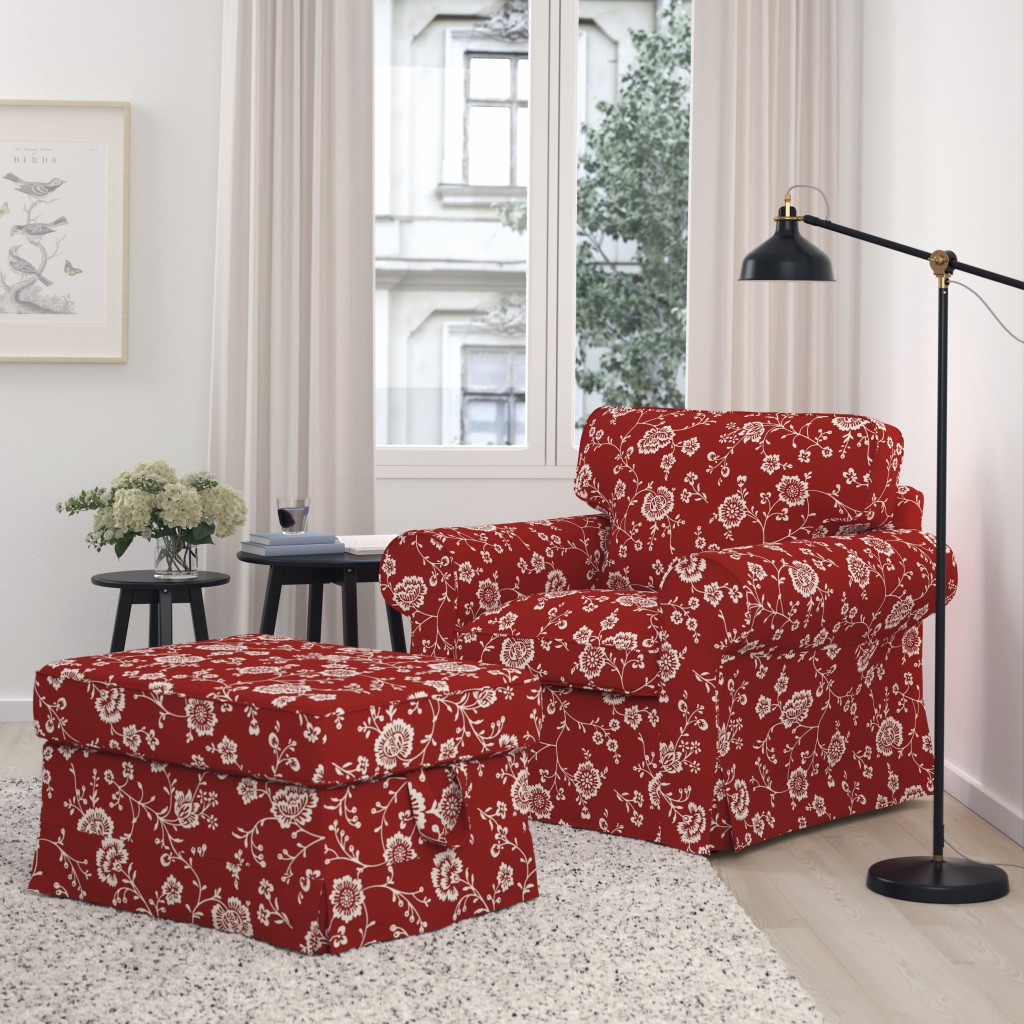 Ektorp紅白色印花圖案扶手椅/原價$2,590、現售$1,890/IKEA。