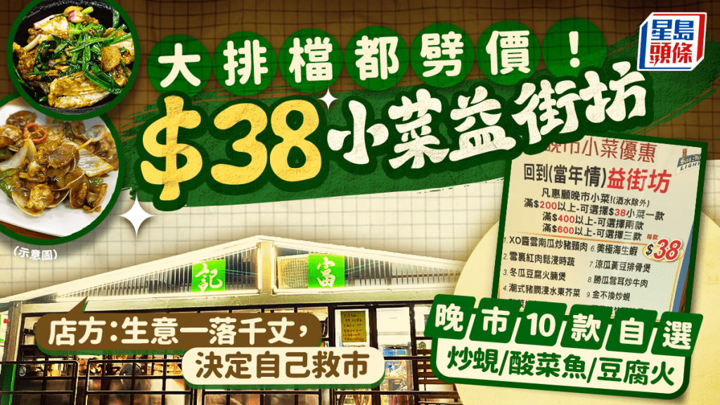 沙田大排檔劈價救市！晚市小菜益街坊價$38 自選炒蜆/酸菜魚/豆腐火腩