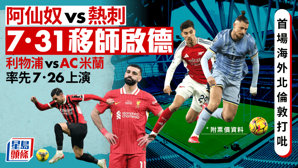 足球│利物浦7月26日啟德場鬥AC米蘭 5日後熱刺對阿仙奴 門票最平港元399