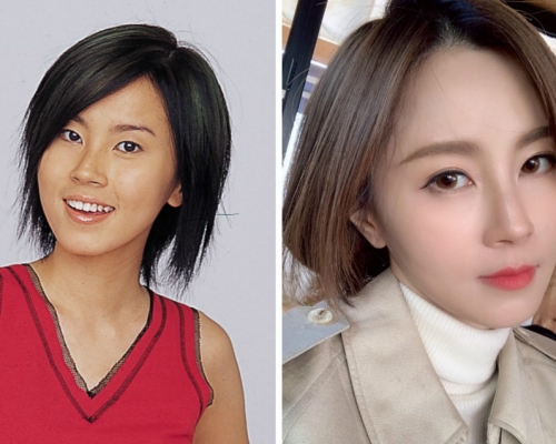傅穎（左）早年出道時清純//傅穎上月的容貌（右）。資料圖片/facebook圖片