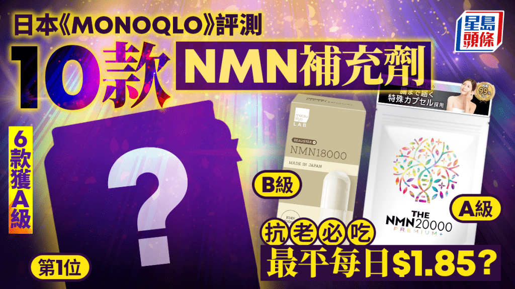 NMN補充劑｜日本《MONOQLO》評測10款人氣產品 6款獲A級 抗衰老必吃 最平每日$1.85？