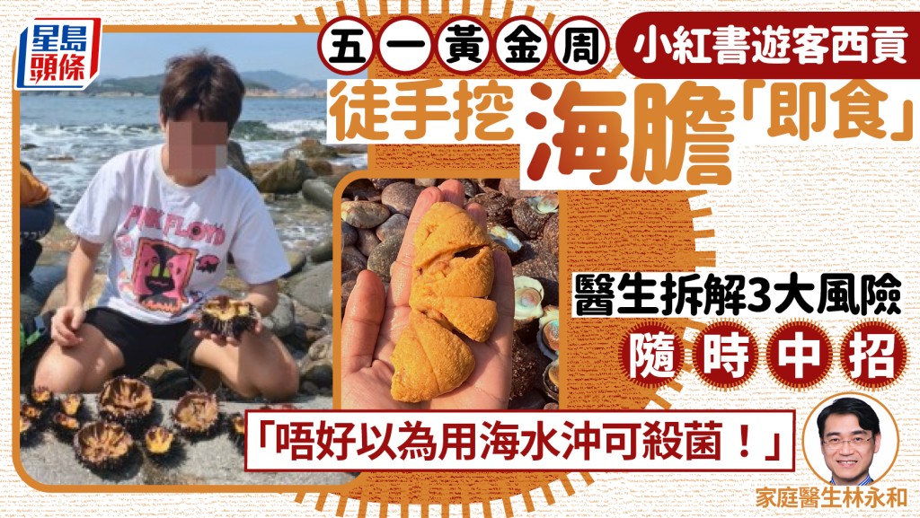 五一黄金周︱小红书游客西贡徒手挖海胆「即食」医生拆解3大风险随时中招