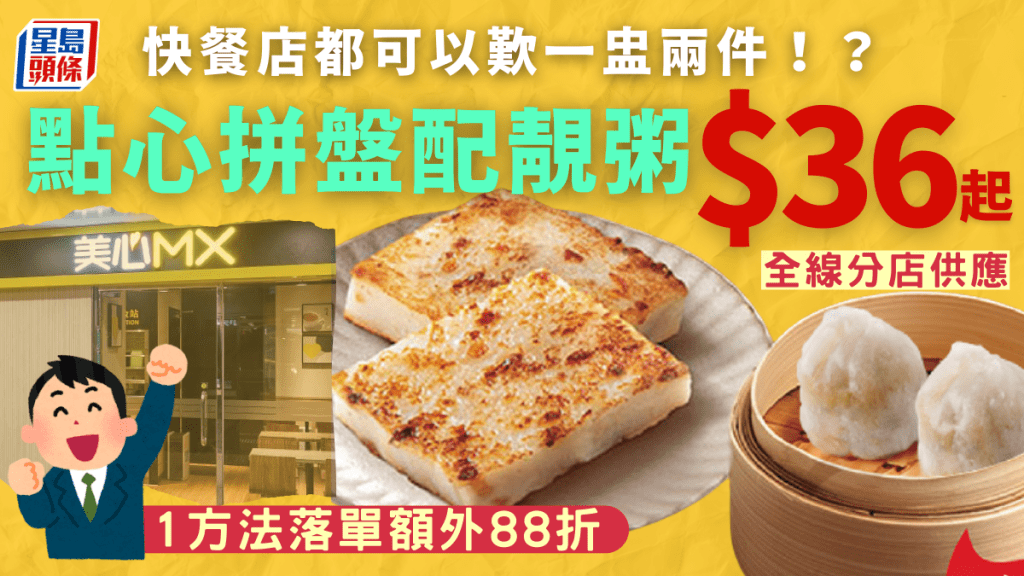 連鎖快餐店都歎到一盅兩件！點心拼盤配靚粥$36起 1方法落單88折 附2大酒樓飲茶優惠