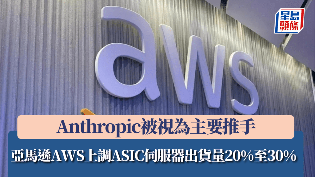 亞馬遜AWS上調ASIC伺服器出貨量20%至30% Anthropic被視為主要推手