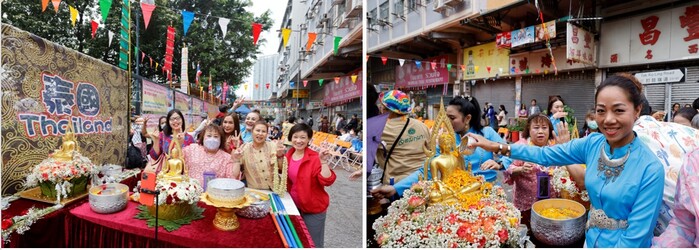 停辦三年的潑水節今早在九龍城打鼓嶺道順利舉行，不少居港泰人到場參與浴佛儀式，一同慶賀泰國新年。韋志成網誌