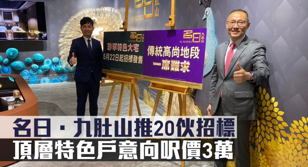 名日．九肚山推20伙招標，頂層特色戶意向呎價3萬。
