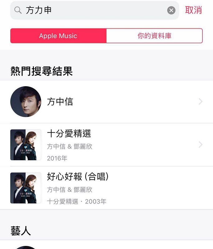 搜尋方力申變「方中信」。