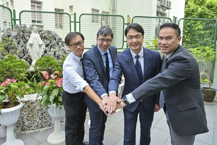 高主教書院新的管理團隊,由左至右,分別為助理校長盧家盛、副校長談國軒、校長楊世德及副校長鍾文毅。