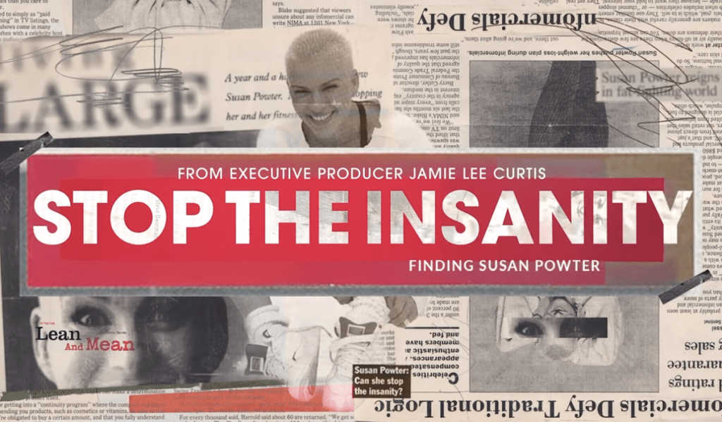 美國九十年代的瘦身偶像 Susan Powter 曾是全美家傳戶曉的名字——金髮光頭、豪邁嗓音，一句「Stop the Insanity！」（停止這種瘋狂！）在其巔峰時期幾乎成為全民口號。YT@Obscured Releasin預告片截圖