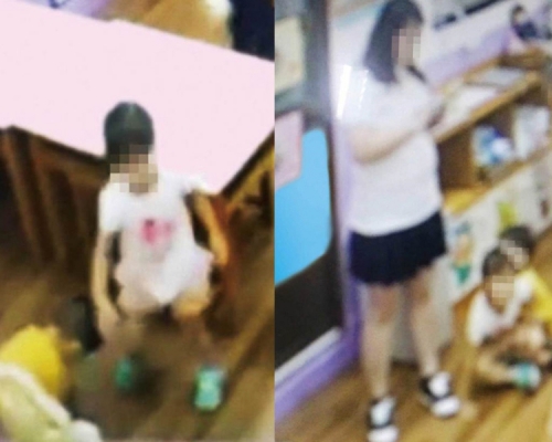 台灣3歲女童遭男同學欺凌壓地後,下體出血及流血尿,幼稚園老師事發全程用手機,毫不知情。(網圖)