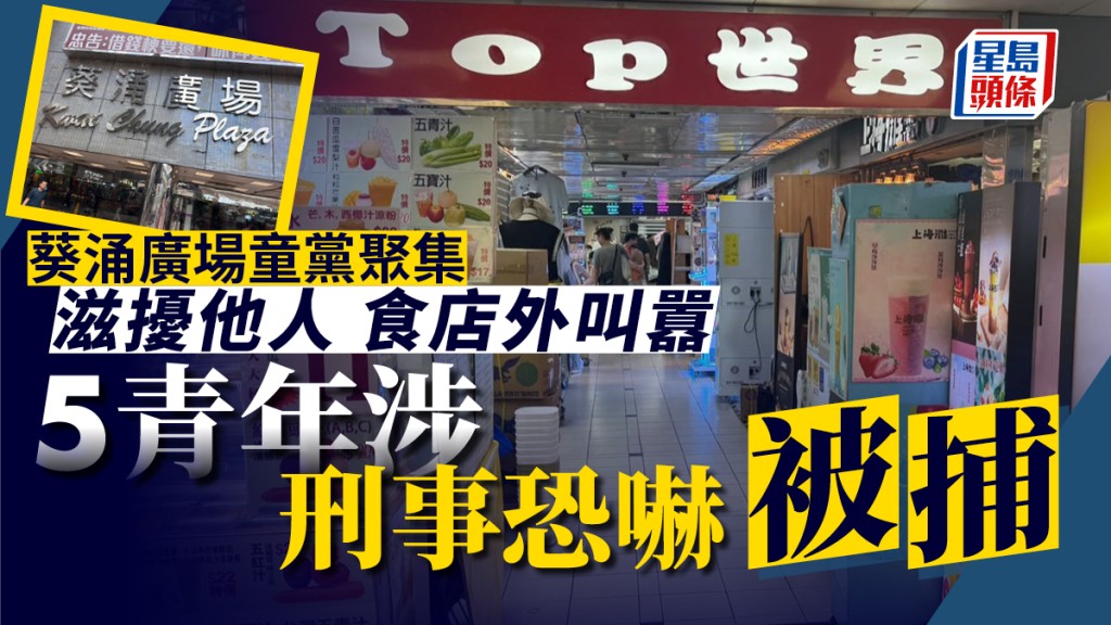 葵涌廣場童黨｜警拘5青年涉恐嚇 考完DSE流連商場 食店外叫囂「打佢」