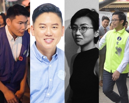 劉家衡(左一)、黃永傑(左二)、陳嘉琳(右二)，以及陳梓維(右一)辭職。FB圖片/資料圖片