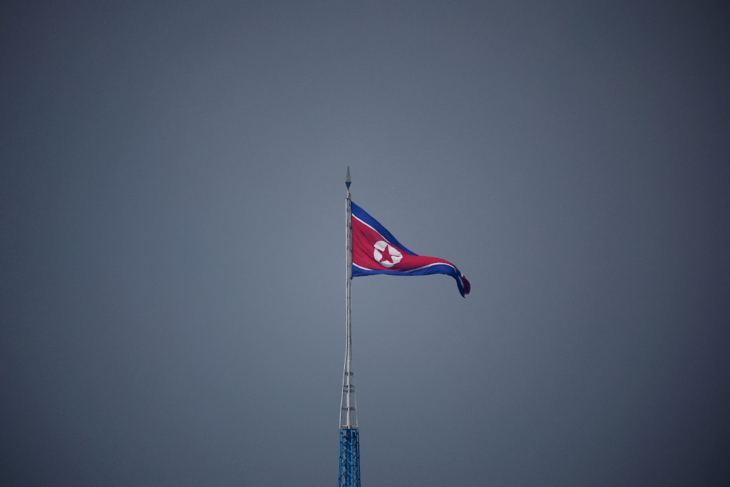 兩韓軍事分界線北韓一方懸掛北韓國旗。路透社