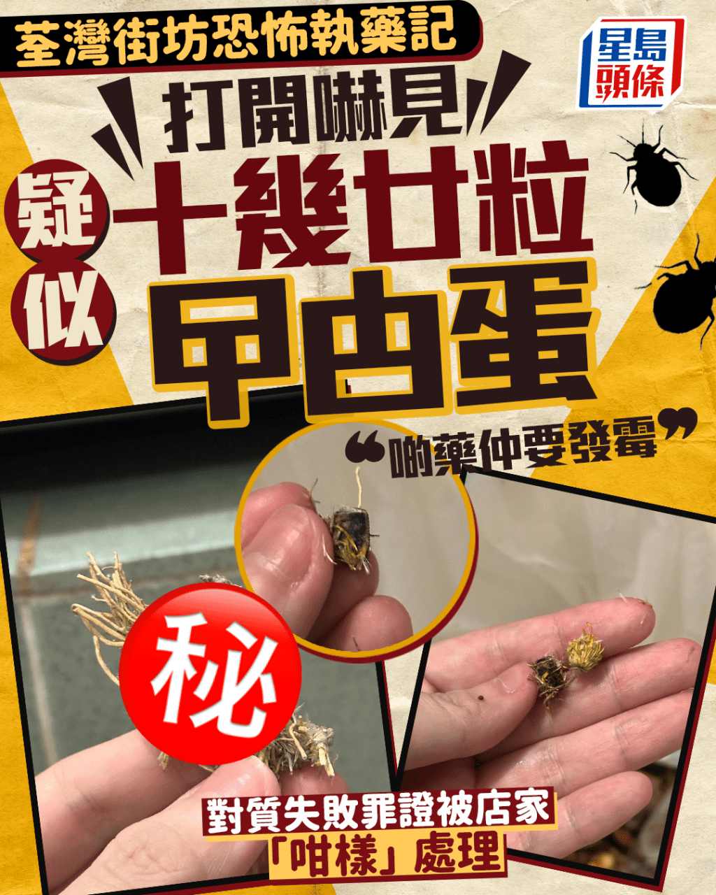荃灣街坊恐怖執藥 打開嚇見發霉兼有廿粒疑似曱甴蛋 對質失敗罪證被店家「咁樣」處理 荃灣街坊恐怖執藥 打開嚇見發霉兼有廿粒疑似曱甴蛋 對質失敗罪證被店家「咁樣」處理