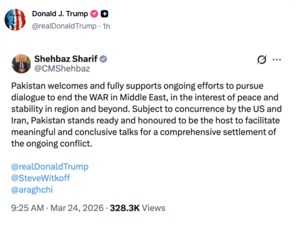 巴基斯坦總理夏巴茲·謝里夫（Shehbaz Sharif）周二（24日）公開表態，願意主辦這場具有決定性的會談；美國總統特朗普隨後轉發相關貼文。