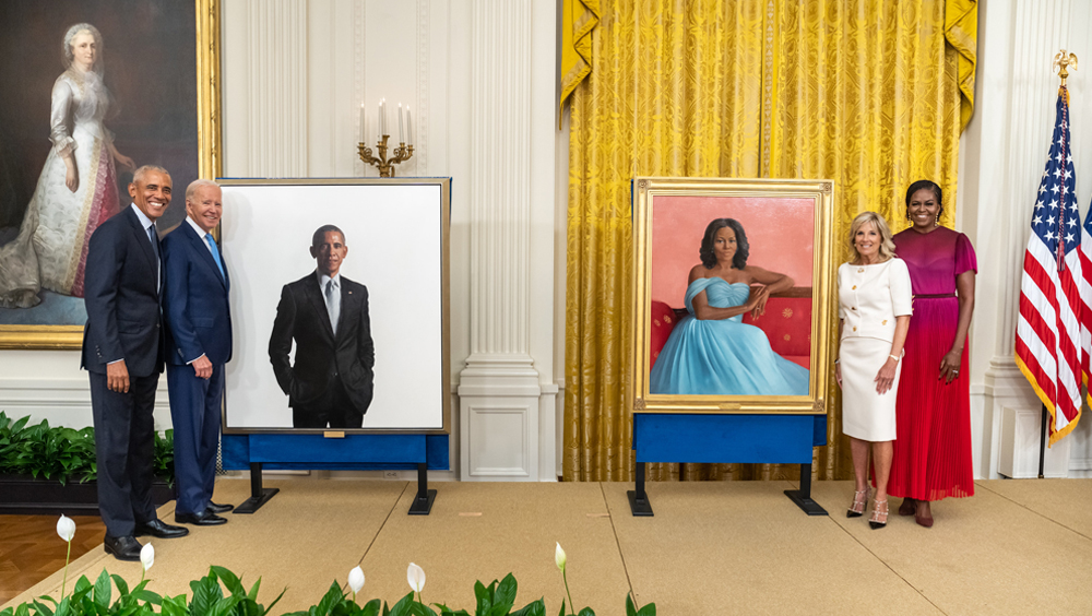 奧巴馬夫婦白宮官方肖像揭幕。AP