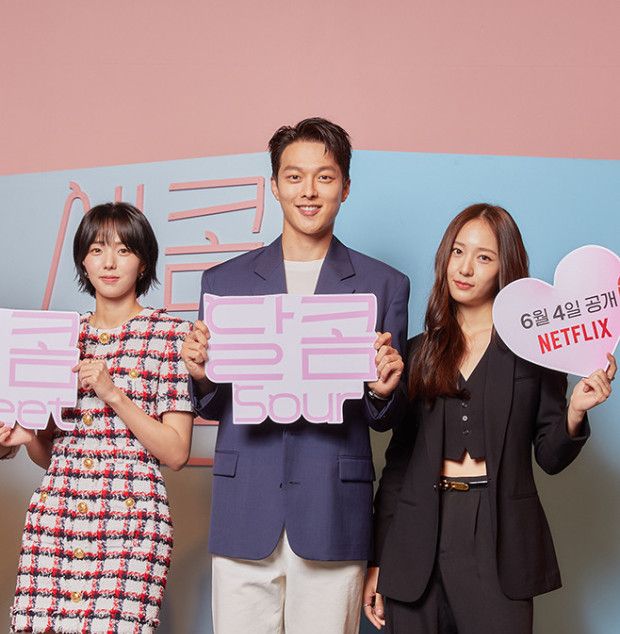 張基龍在《酸酸甜甜》與蔡秀彬（左）及鄭秀晶合作。