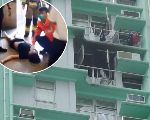 男傷者倒臥地面昏迷不醒(小圖)。議員陸頌雄Facebook圖片