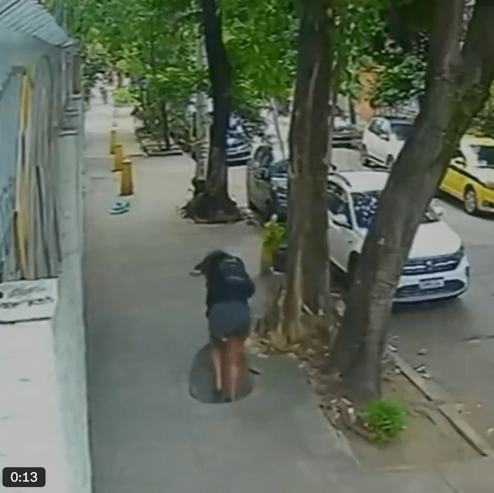 就在罗莎举步踩中坑渠盖边缘的一刹那，整块井盖在毫无预警下突然如翻板般向上翻开，罗莎瞬间失去重心，整个人垂直跌入幽暗的洞穴之中。