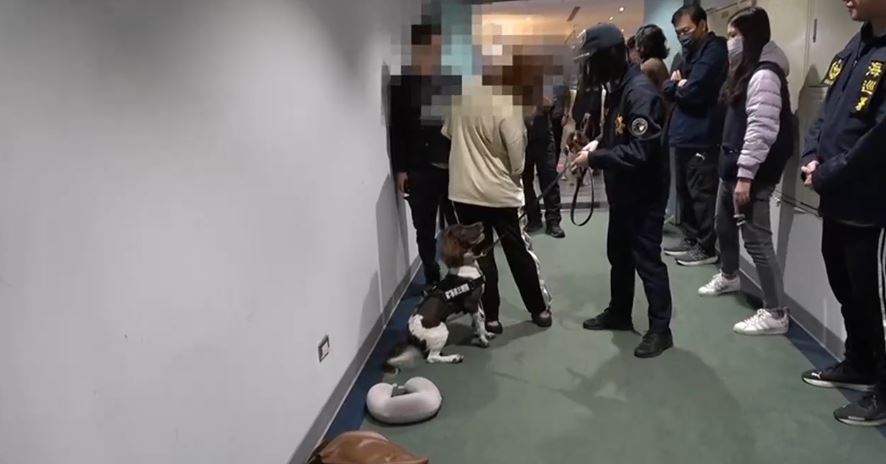 缉毒犬揭发女子身上藏有毒品。