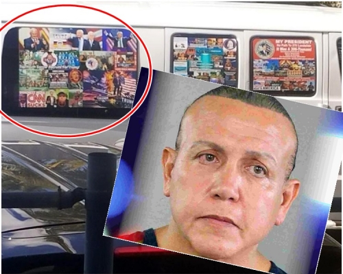薩約克(小圖,網圖)在客貨車車窗貼滿支持特朗普和反對民主黨的貼紙。AP