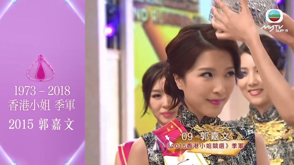  2015年港姐季軍郭嘉文，當年在家人和朋友支持下參選，結果以257,064觀眾選票積分勇奪季軍，簽約TVB後獲得主持及拍攝劇集的機會。