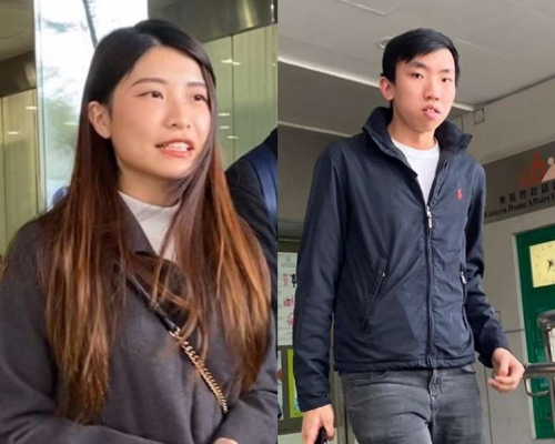  被告仇栩欣(左)及被告勞澤乾(右)。